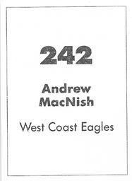 1990 Select AFL Stickers #242 Andrew MacNish Back